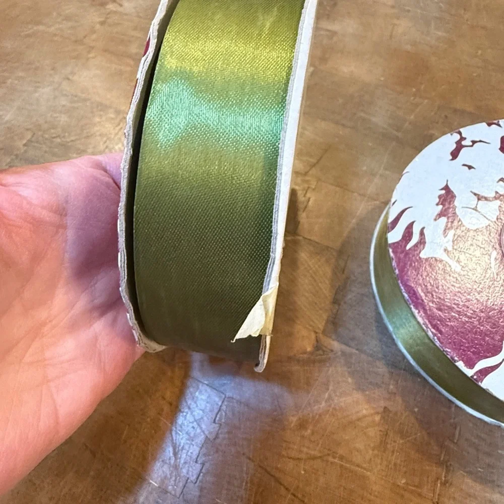 2 Lion Brand Moss Green Ribbon Spools 100 yards